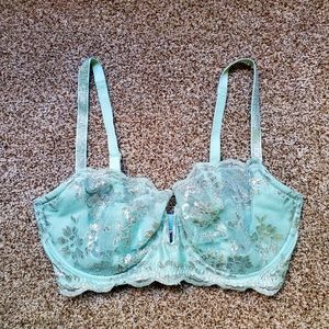Victorias Secret Mint and Metallic Floral Unlined Bra, size 34DDD